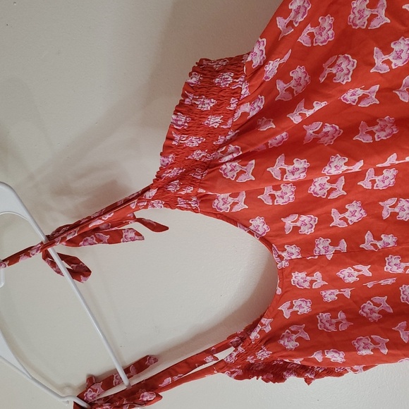 Candace Cameron Bure Red Pink Floral Shoulder Tie Tank Size 1X Feminine - Picture 2 of 9